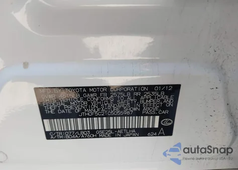 2012 Lexus Is 250 z USA, uszkodzony, nr VIN JTHCF5C21C5055987